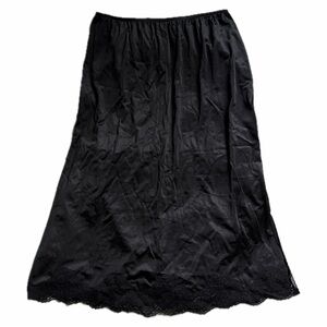 Adonna Black Maxi Satin Slip Skirt 90s Minimalist Lace Trim Y2K Slit Midi Skirt